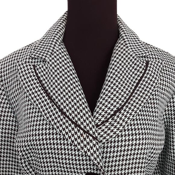 Vintage 80s Single Breasted Blazer Jacket Mint Black Houndstooth Womens 10 Retro - Picture 3 of 11